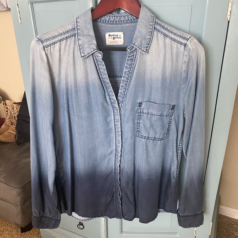 Anthropology ombré chambray button down top